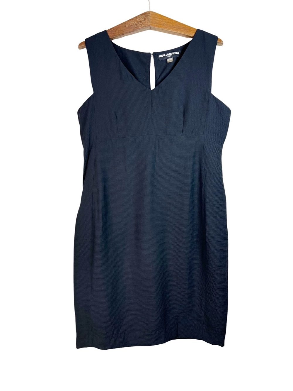 Karl Lagerfeld Black Sheath Dress Sleeveless V-Neck Size 14 Classic Elegant